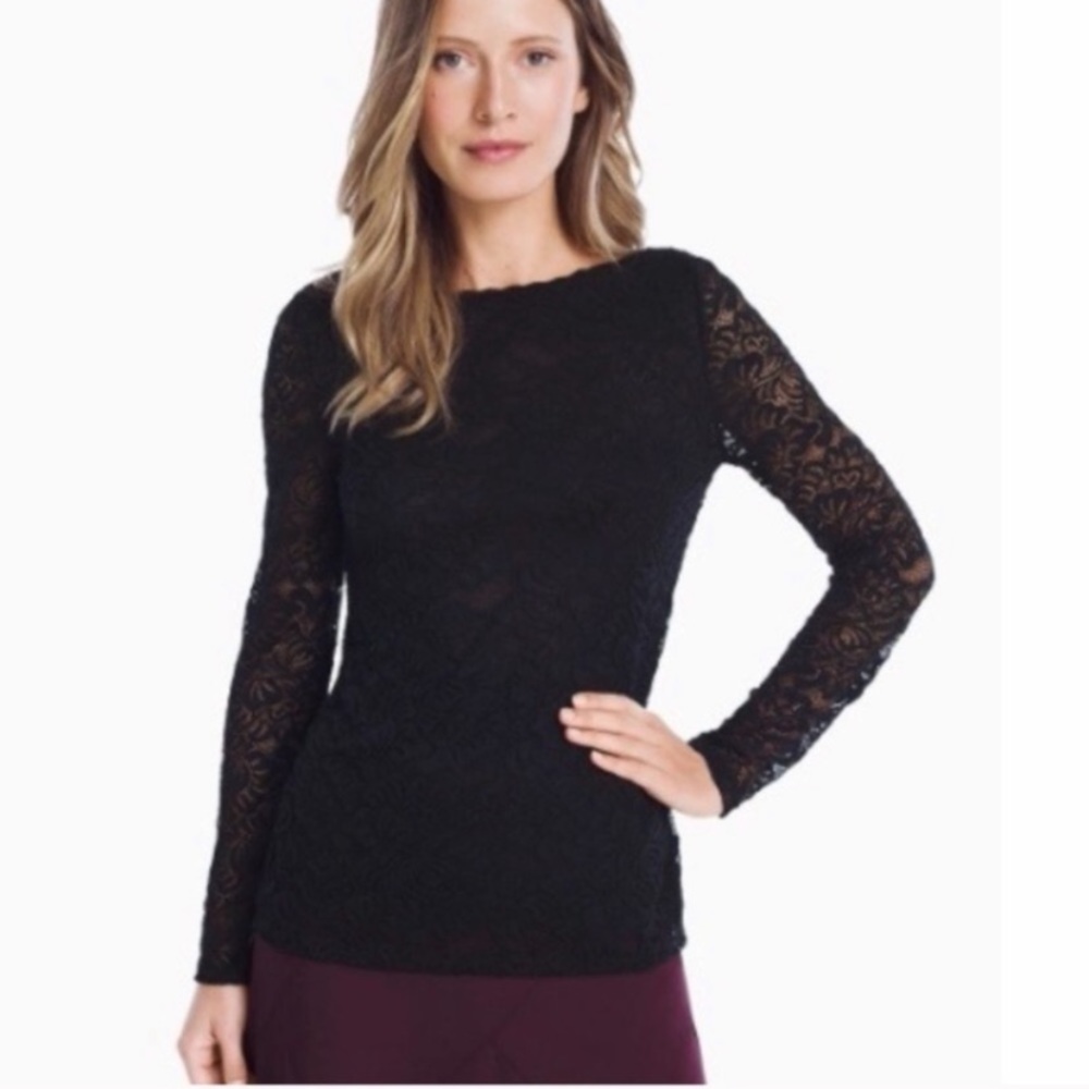 White House Black Market Long-Sleeve Lace Knit Top